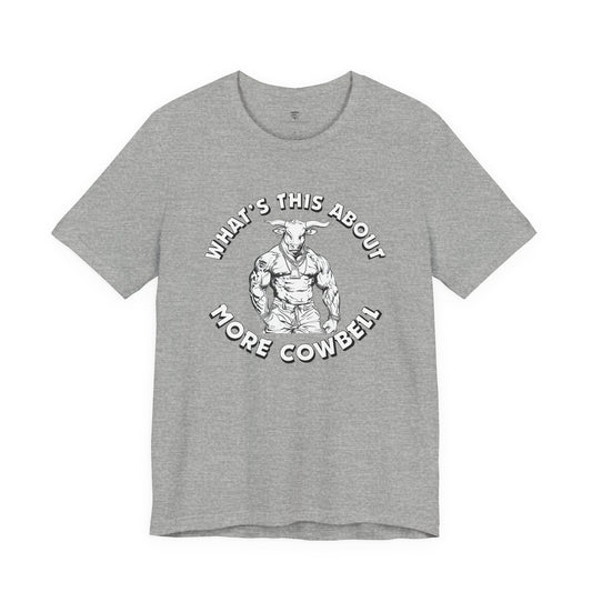 Gray t-shirt with white graphic design on a white background