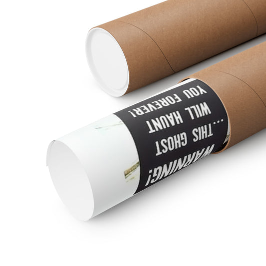 Two cardboard tubes with a humorous label on a white background