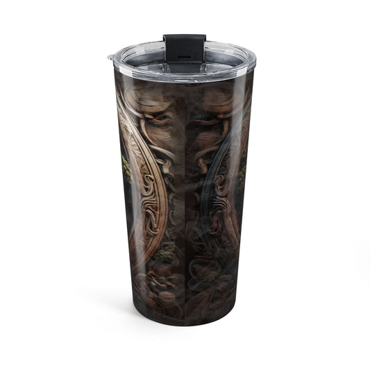 Tumbler with a detailed design on a white background