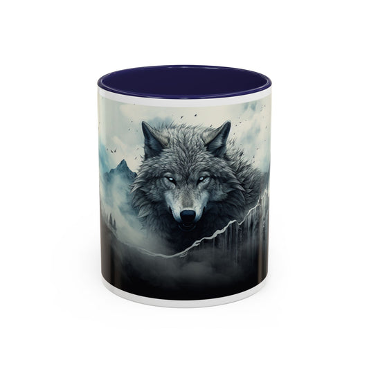 Mug with a wolf design on a white background
