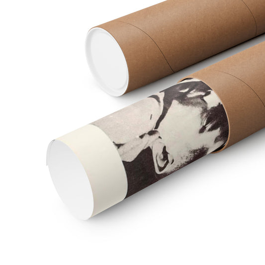 Two cardboard tubes with printed images on a white background