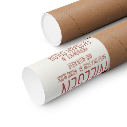 Two cardboard tubes with white ends and red text on a white background