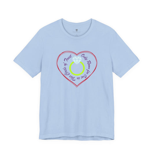 Light blue t-shirt with a heart-shaped graphic design on a white background