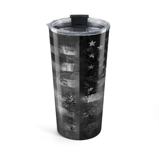 Tumbler with black and white pattern on a white background
