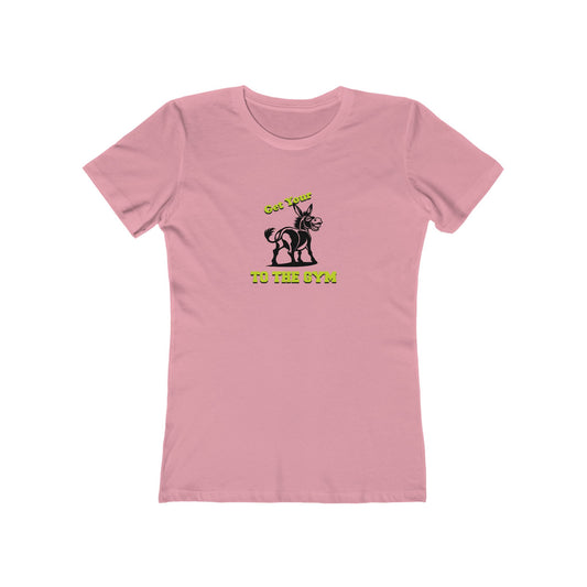 Pink t-shirt with a graphic and text on a white background