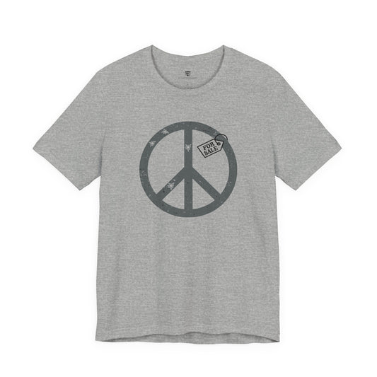 Gray t-shirt with peace symbol design on a white background
