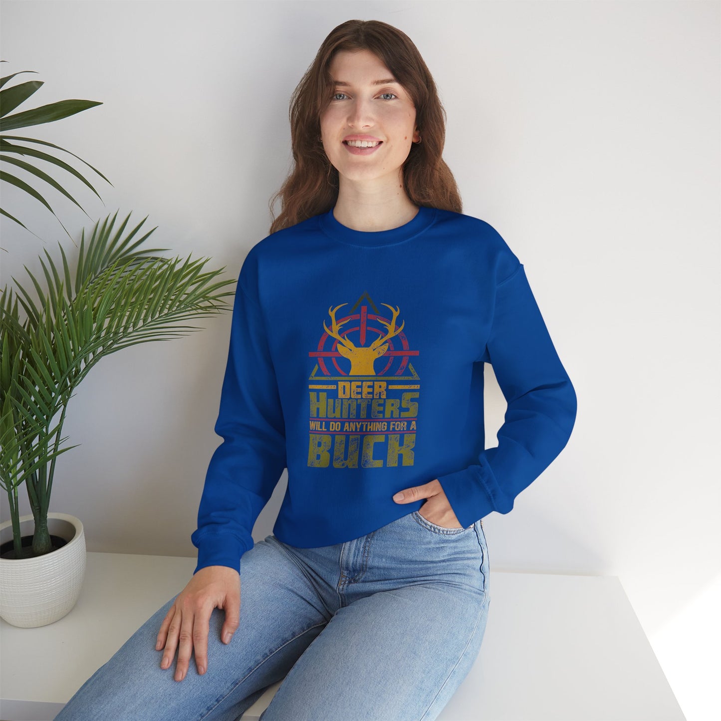 Unisex Funny Sweatshirt Deer Hunter  Blue