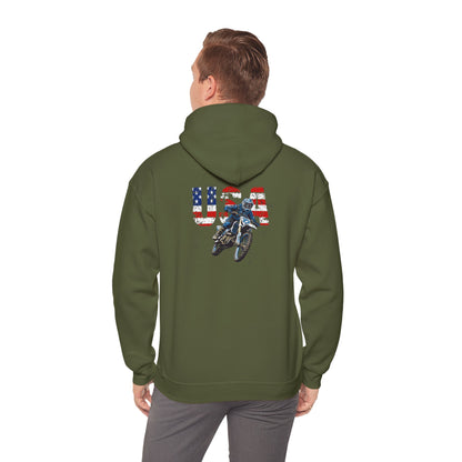 Unisex Hoodie Patriotic USA Dirt Bike Motorcycle Green