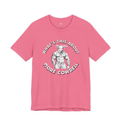 Pink t-shirt with graphic of a muscular bull and text on a white background