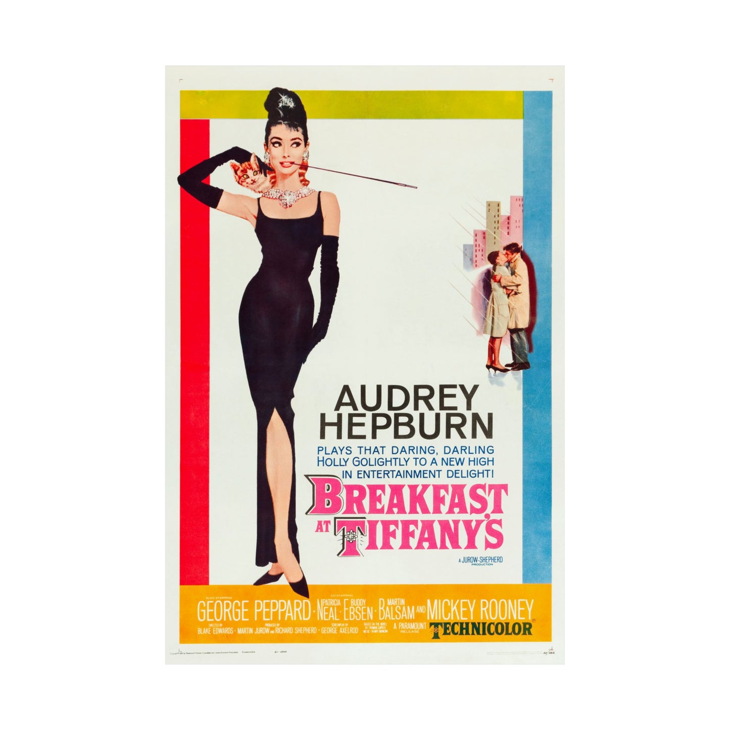 Vintage movie poster for 'Breakfast at Tiffany's' featuring Audrey Hepburn.