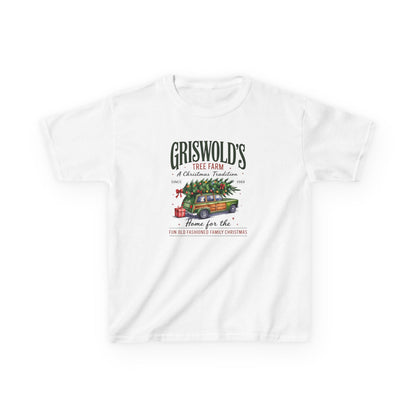 White t-shirt with Christmas-themed graphic and text on a white background