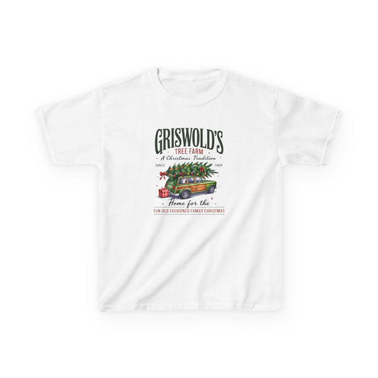 White t-shirt with Christmas-themed graphic and text on a white background