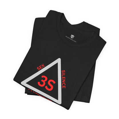 Black t-shirt with design on a white background