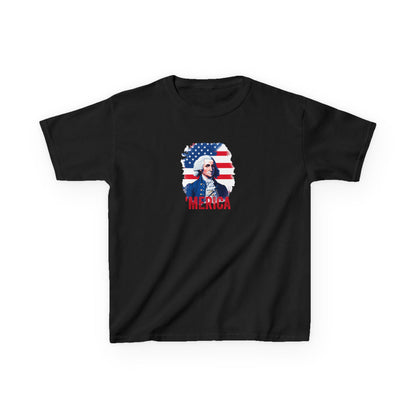 Black t-shirt with a graphic design on a white background