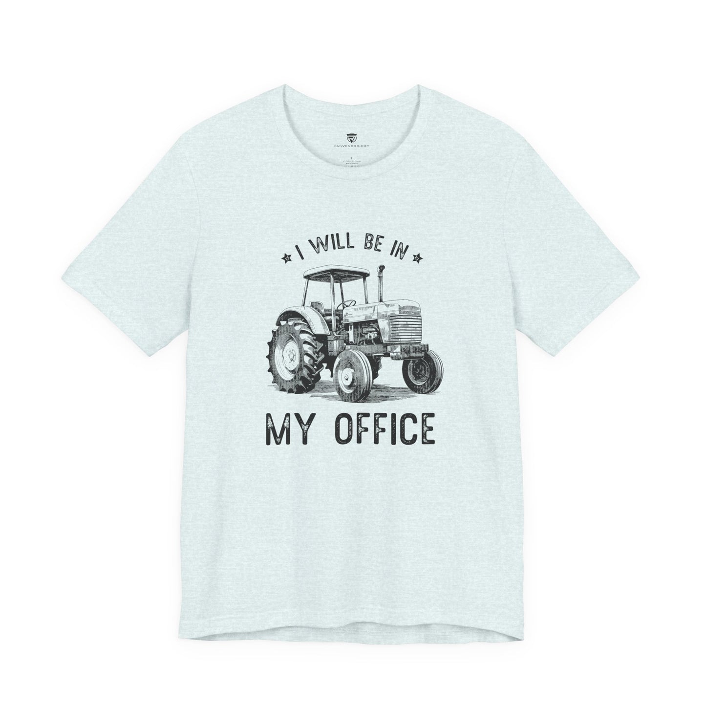 Light blue t-shirt with a tractor graphic and text 