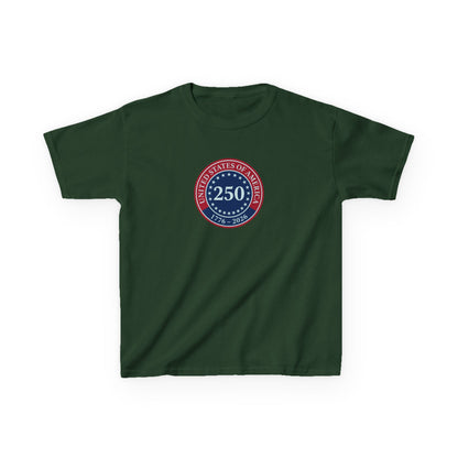 Green t-shirt with a circular logo featuring the number 250 on a white background