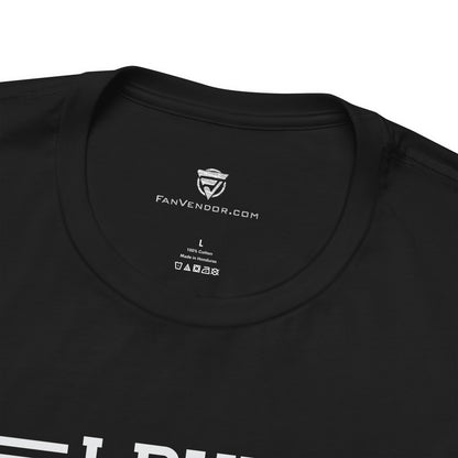 Black t-shirt with 'FanVendor.com' logo and text on a white background