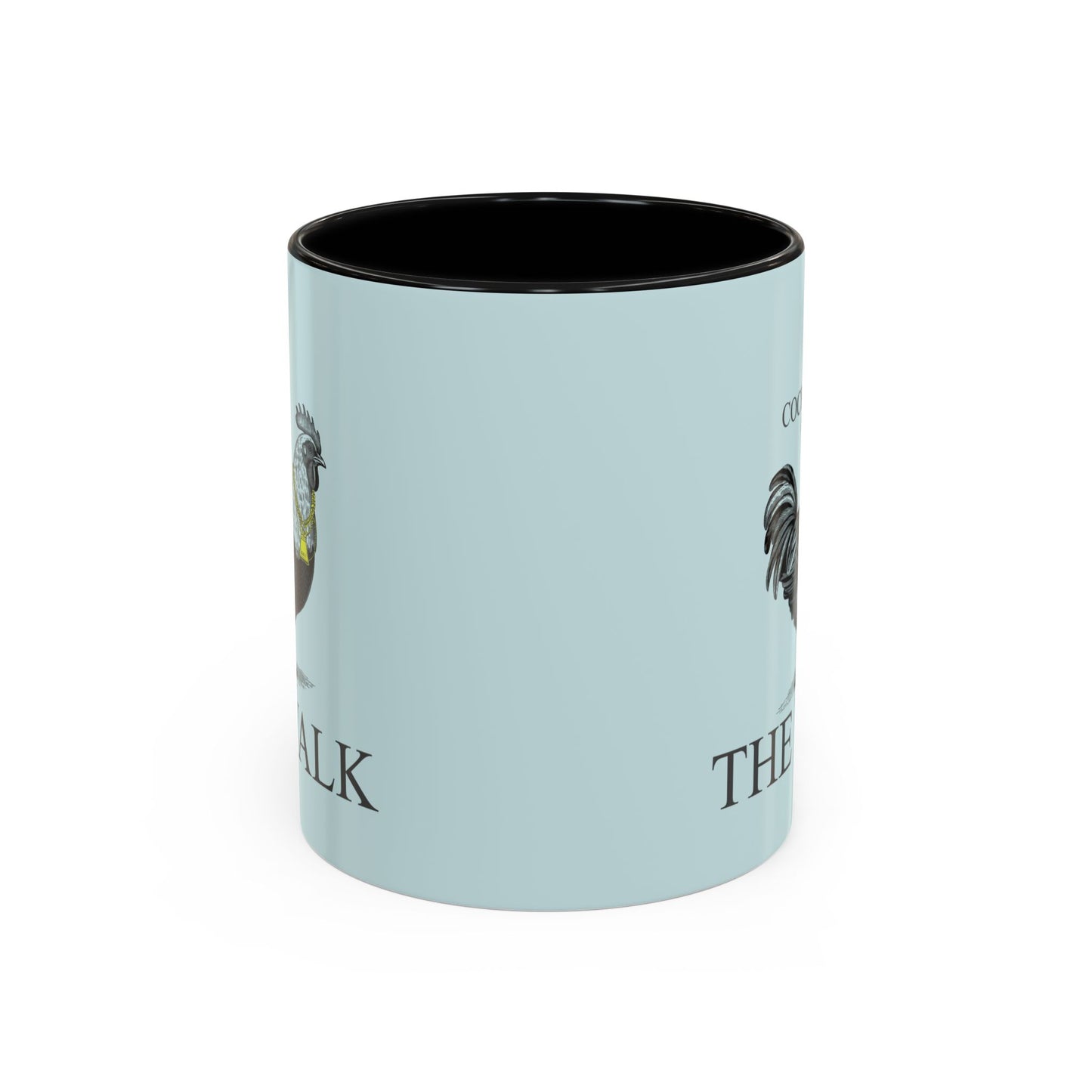 Light blue mug with black interior on a white background
