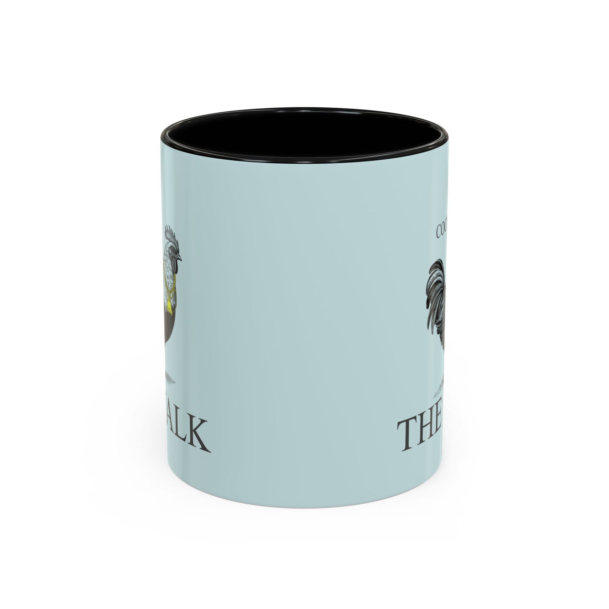Light blue mug with black interior on a white background