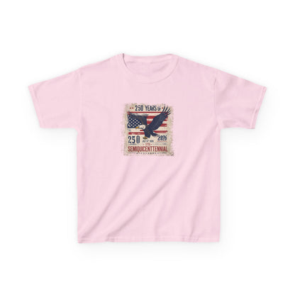 Pink t-shirt with a graphic design featuring an eagle and American flag on a white background