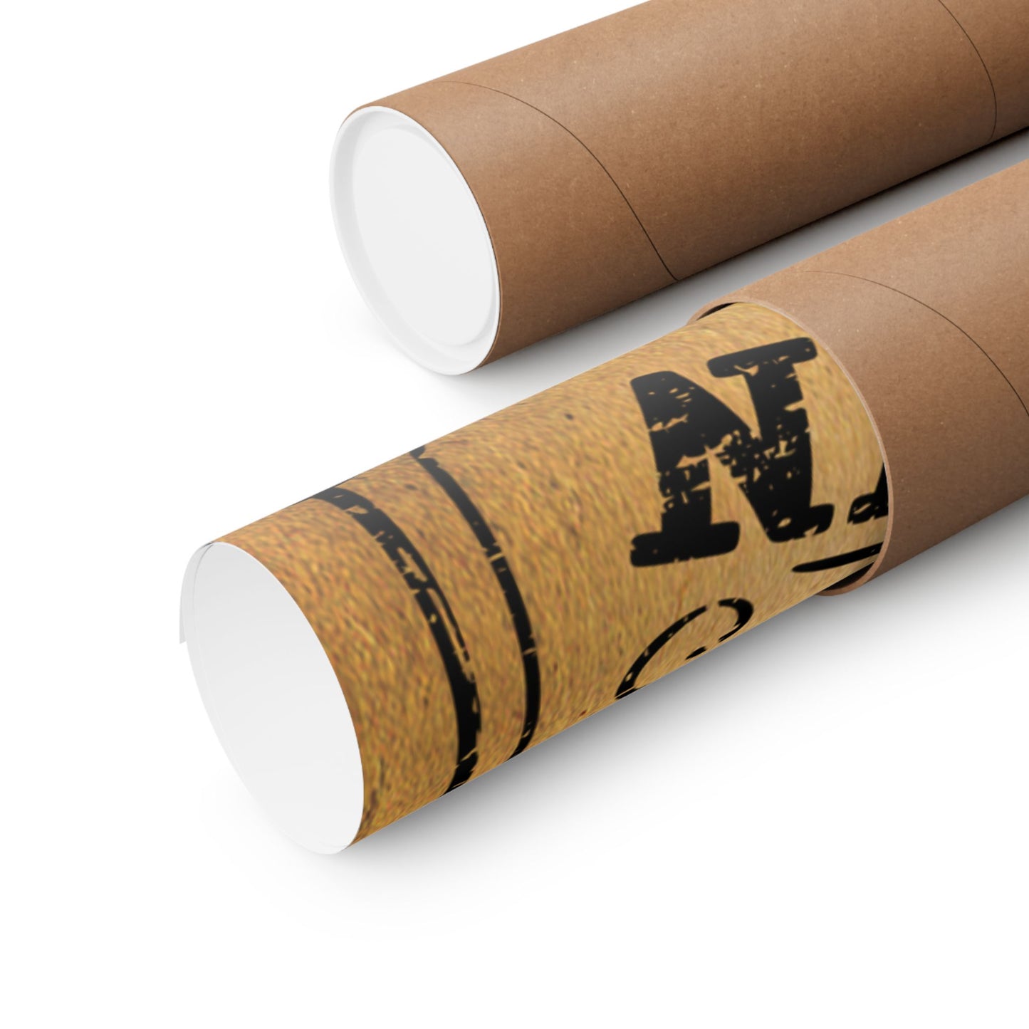 Two cardboard tubes with white ends on a white background