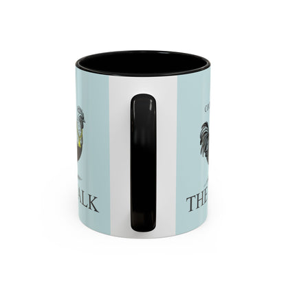 Light blue mug with black interior and handle on a white background