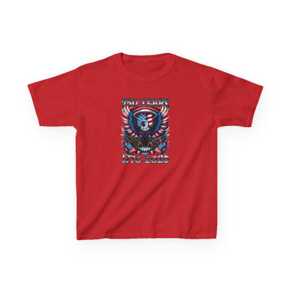 Red t-shirt with eagle graphic and text on a white background
