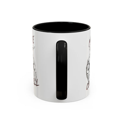 White mug with black interior and handle on a white background