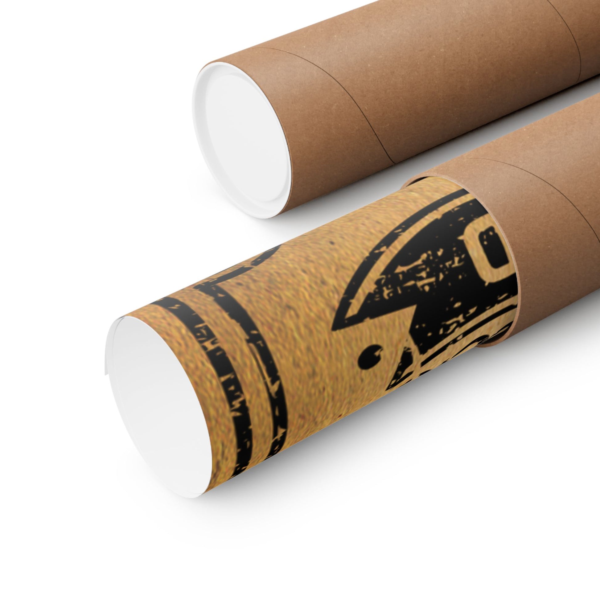 Two cardboard tubes with a decorative label on a white background
