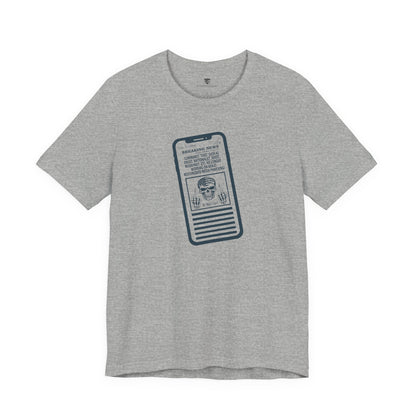 Gray t-shirt with a graphic design on a white background