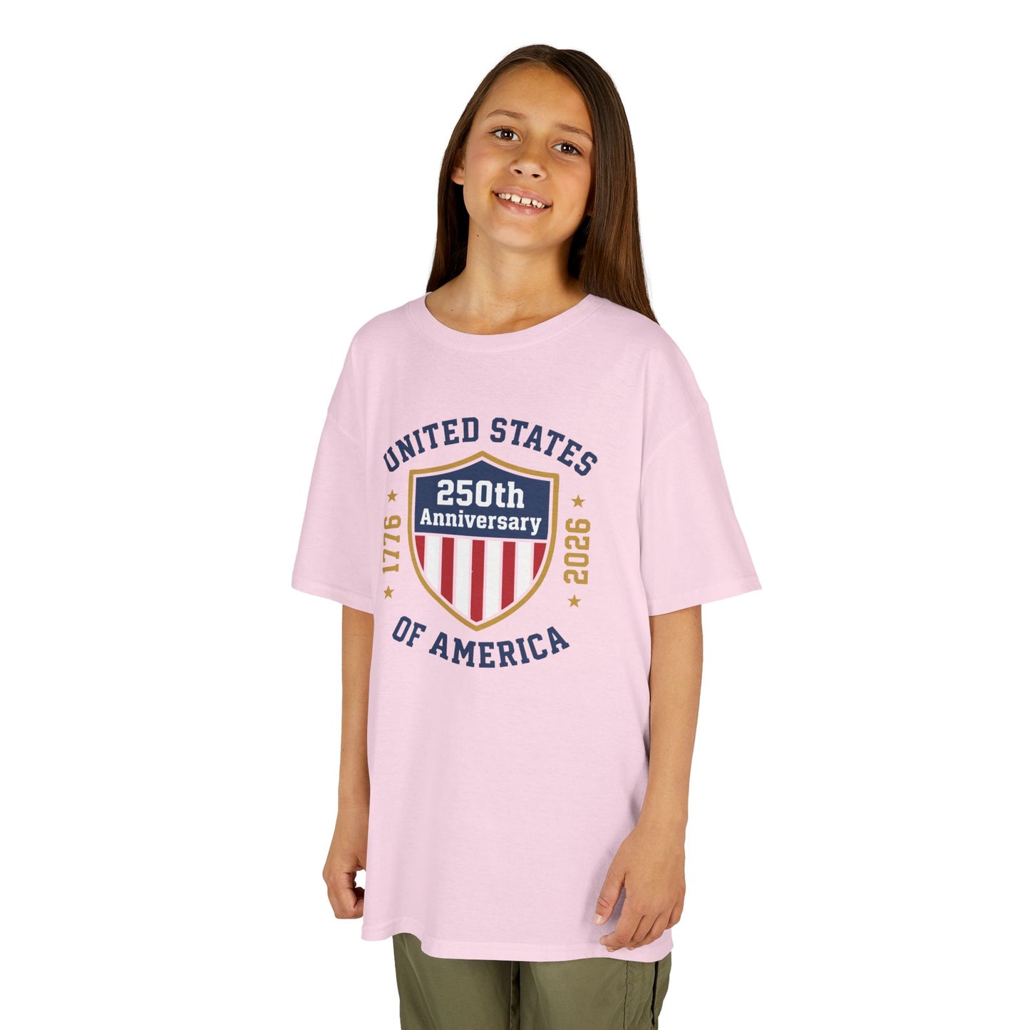 Girl wearing a pink patriotic t-shirt