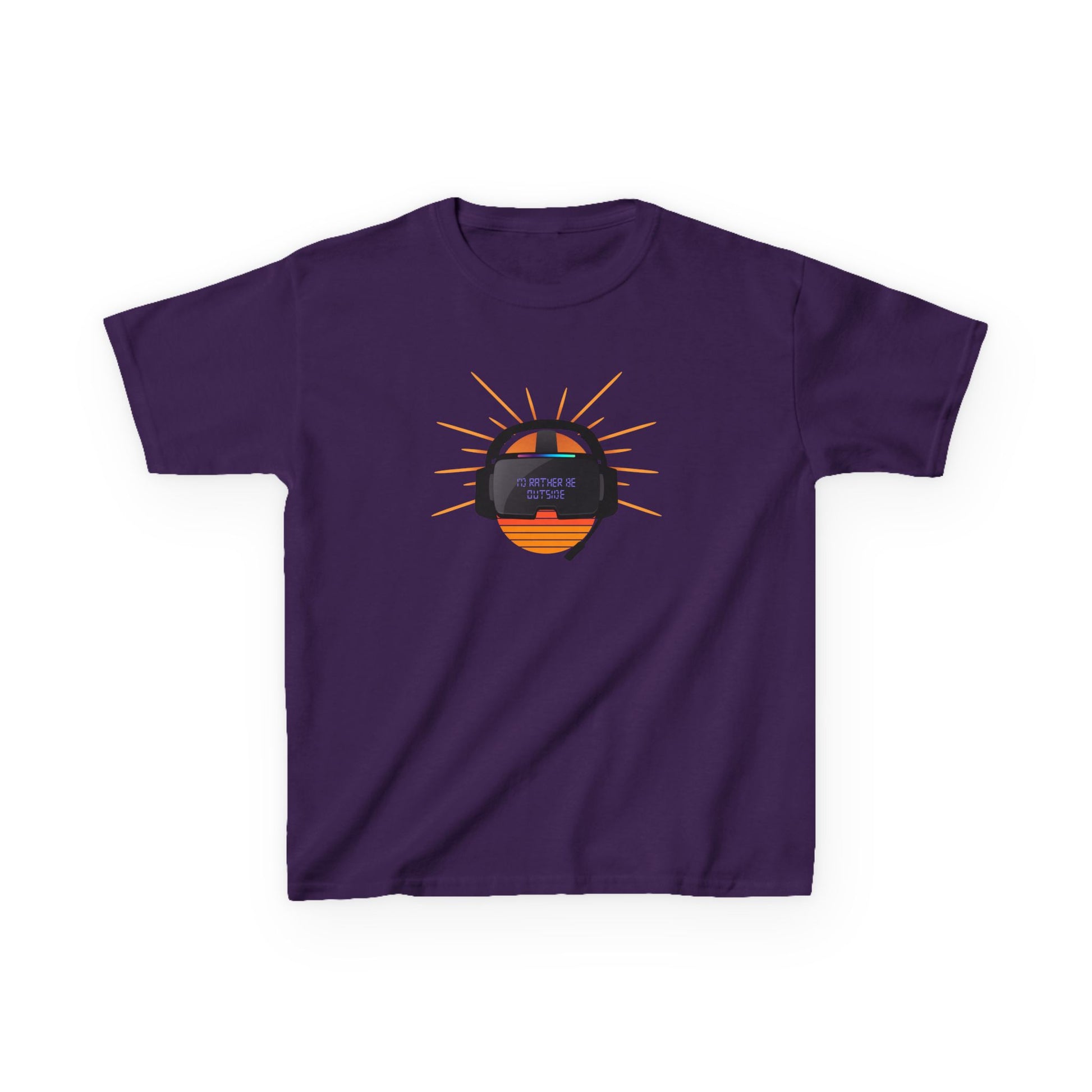 Purple t-shirt with a graphic design on a white background