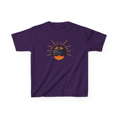 Purple t-shirt with a graphic design on a white background