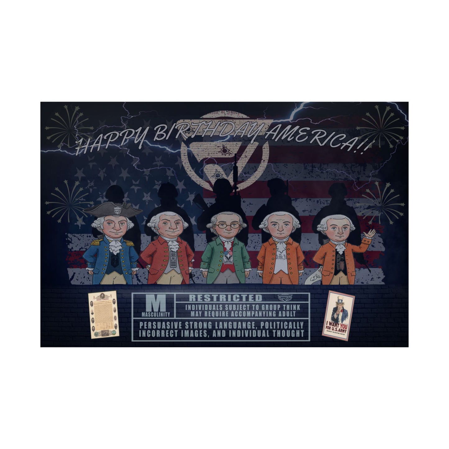 Fan Vendor poster with historical figures and text on a dark background
