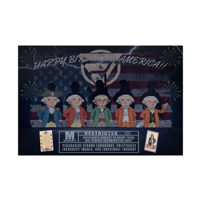 Fan Vendor poster with historical figures and text on a dark background