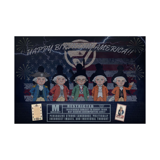 Fan Vendor poster with historical figures and text on a dark background