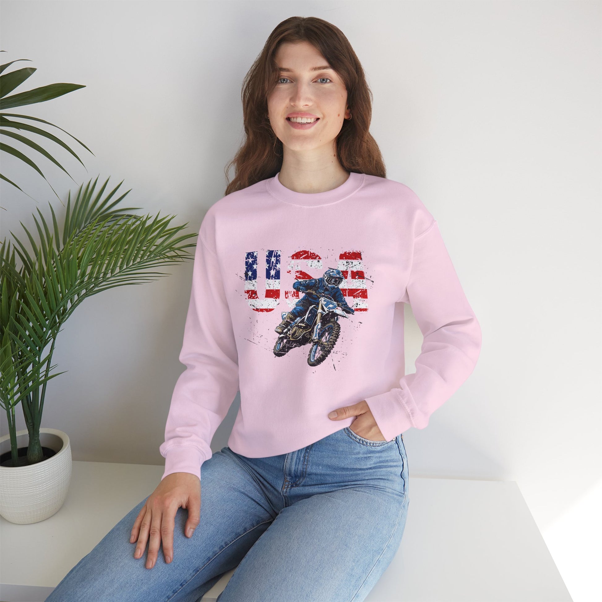 Unisex Motorcycle Sweatshirt America USA Dirt Bike Pink