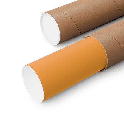 Two cardboard tubes, one brown and one orange, on a white background