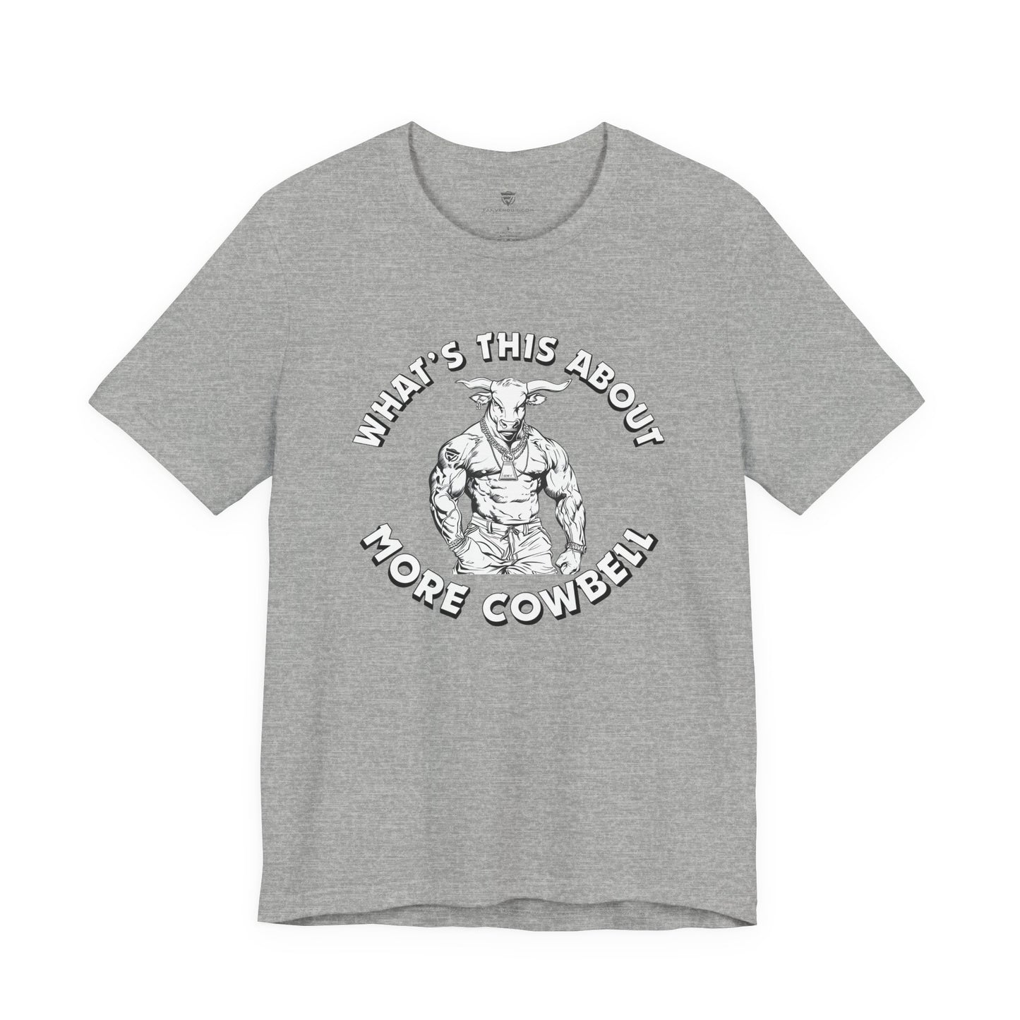 Gray t-shirt with white graphic design on a white background