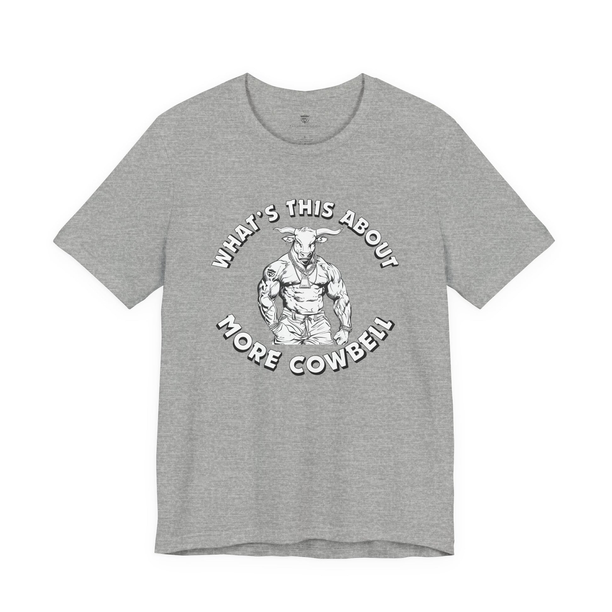 Gray t-shirt with white graphic design on a white background