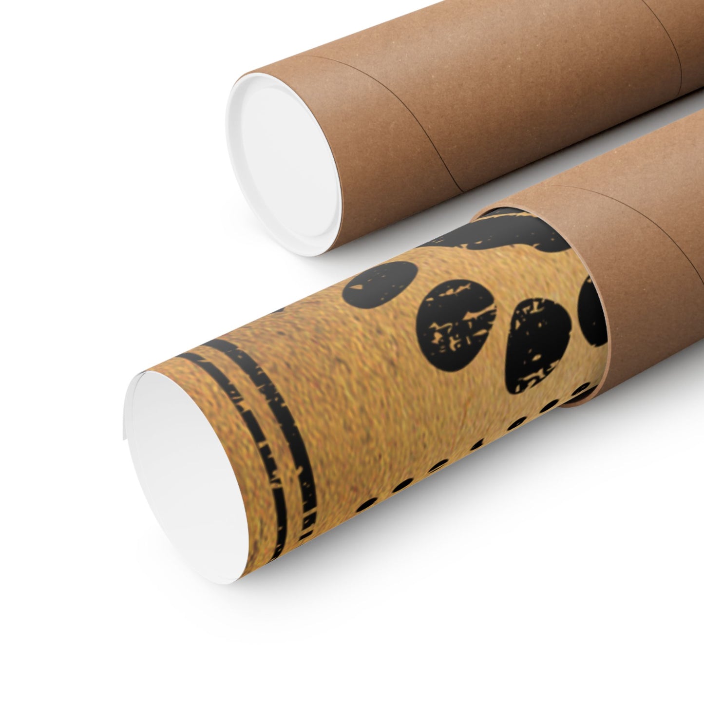Two cardboard tubes with decorative paper wrapping on a white background