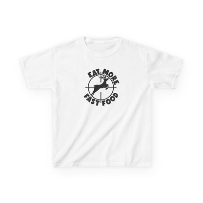 White t-shirt with black graphic and text  on a white background