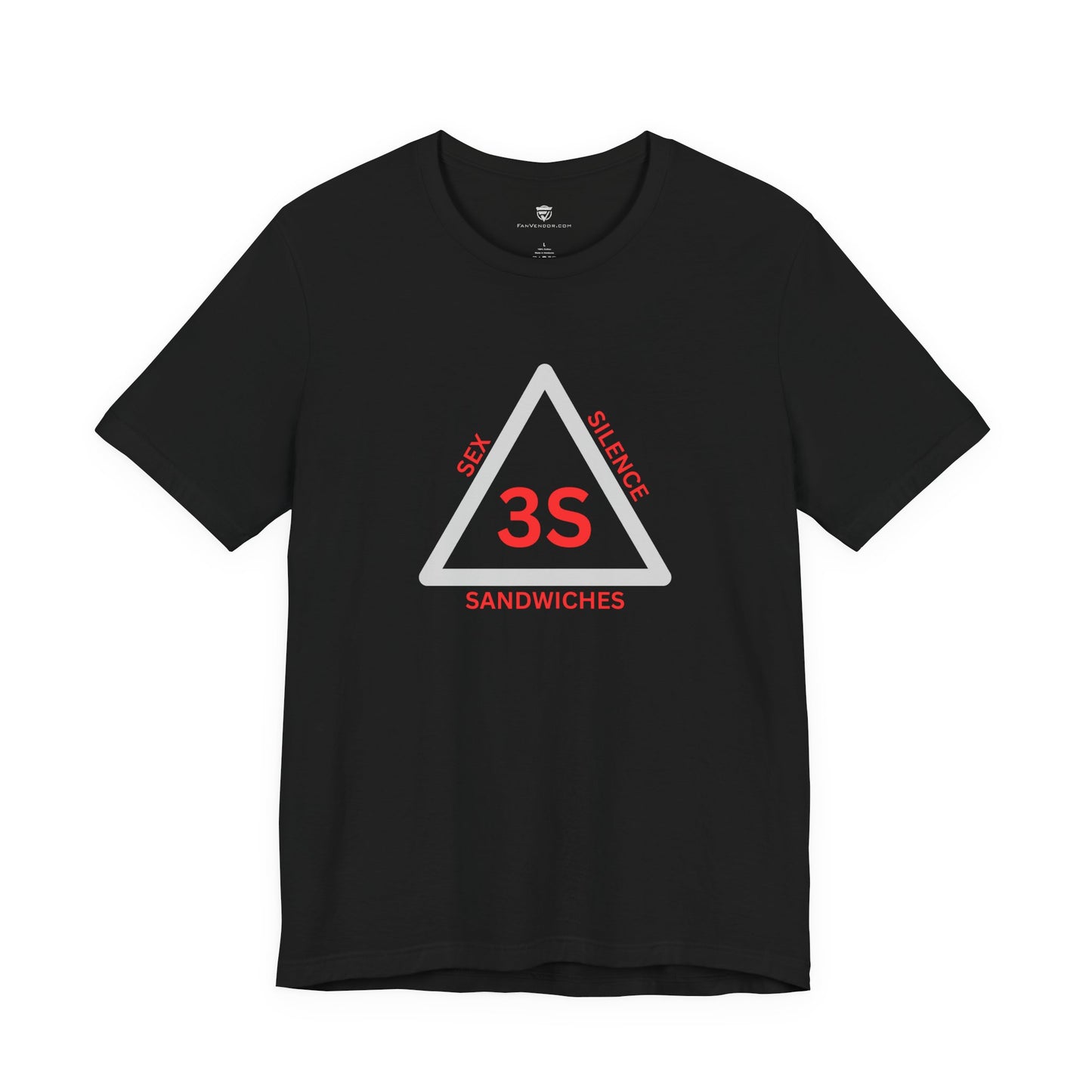 Black t-shirt with logo on a white background