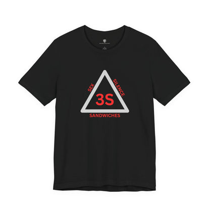 Black t-shirt with logo on a white background