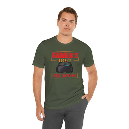 Man wearing a dark green t-shirt with a tree design on a white background