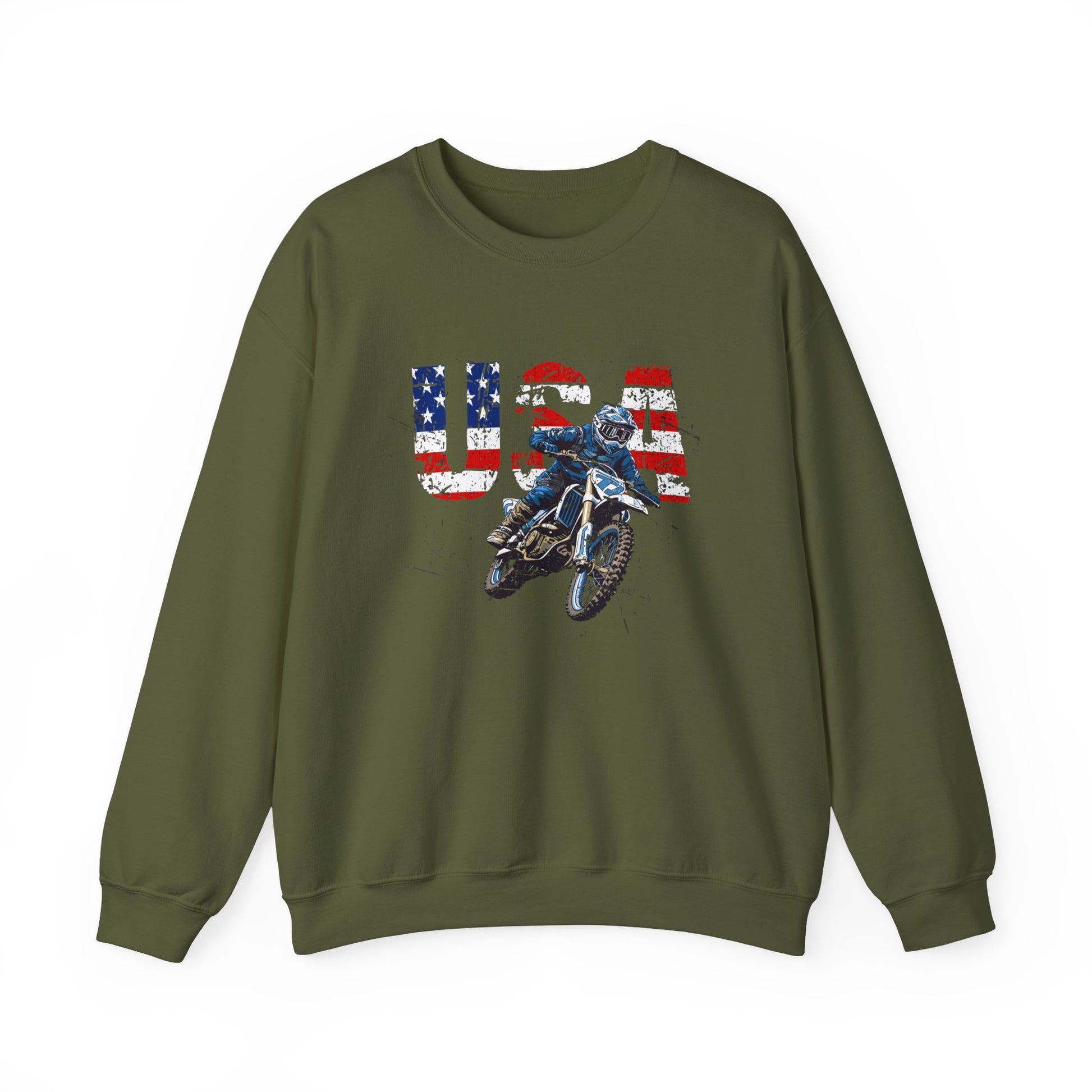 Unisex Motorcycle Sweatshirt America USA Dirt Bike Green