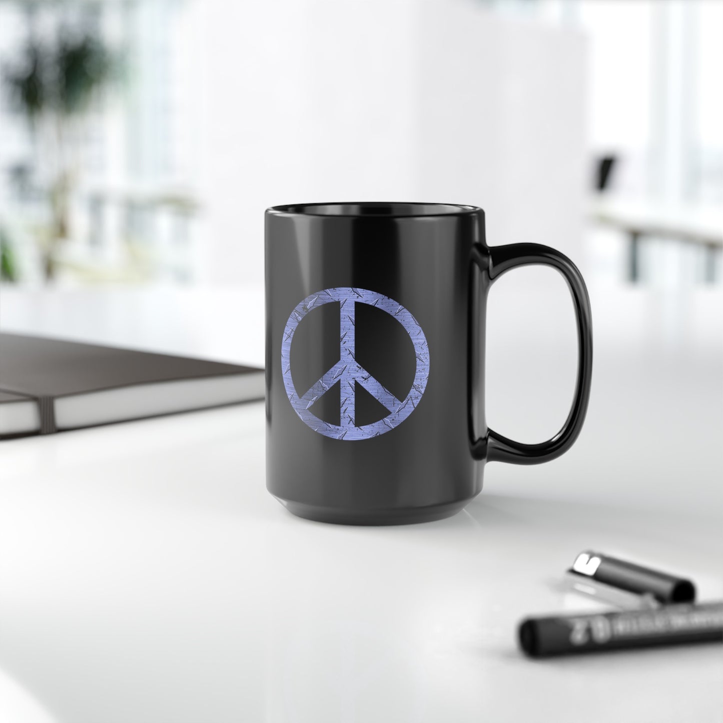 15oz Black Coffee Mug - Blue Steel Peace Sign