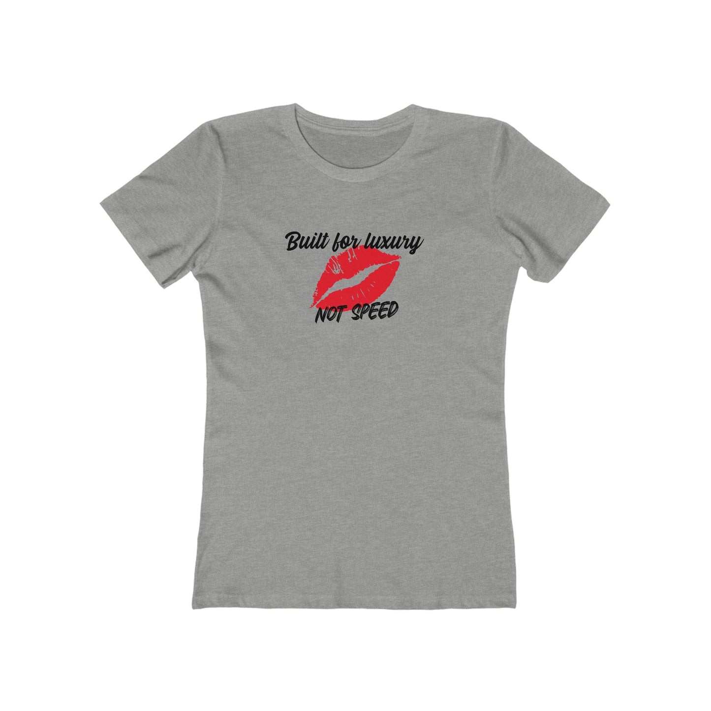 Gray t-shirt with red lips and text design on a white background