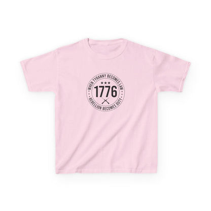 Pink t-shirt with black text and design on a white background