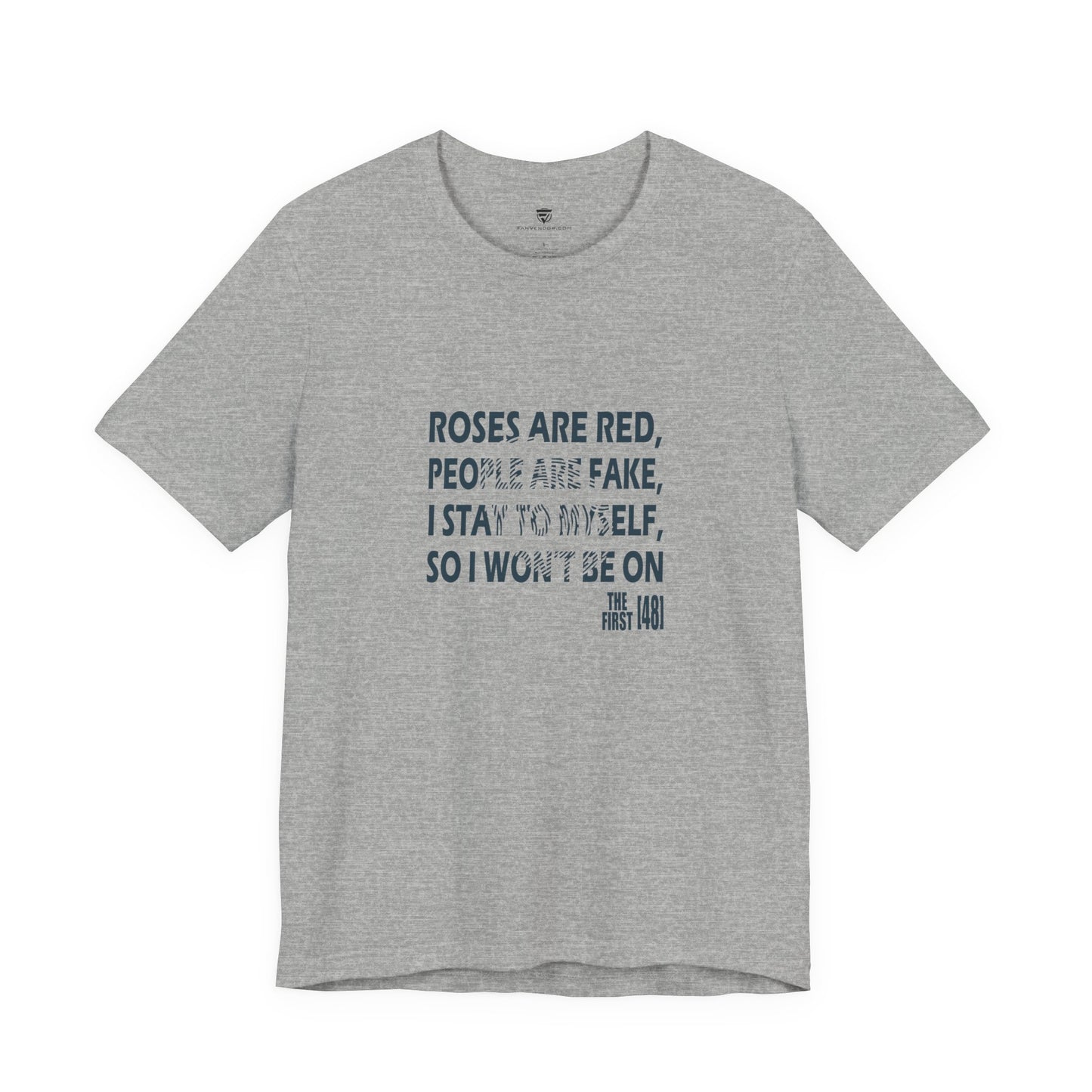 Gray t-shirt with design and text 